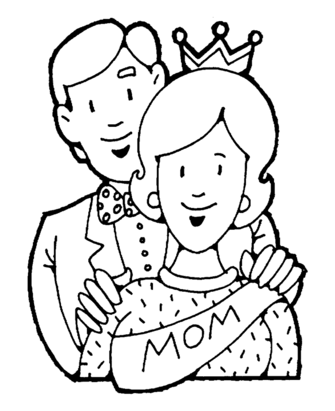 Dad crowning Mom as Queen on Mother's Day | Mother's Day Coloring Page