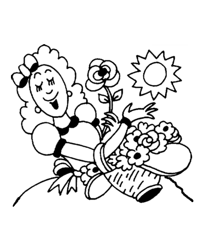 Mother carrying a basket of flowers | Mother's Day Coloring Page