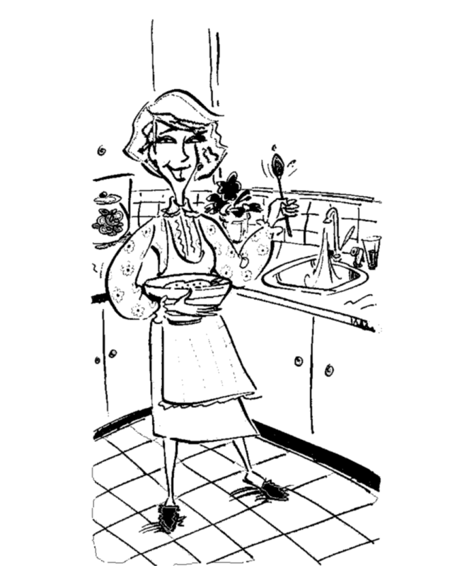 Mother cooking in kitchen | Mother's Day Coloring Page 