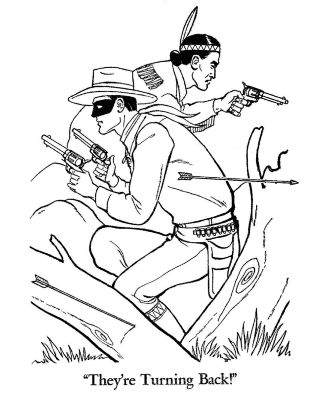  Lone Ranger and Tonto fighting indians Coloring page
