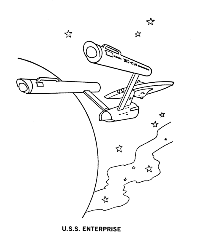  Starship Enterprise in orbit Coloring page