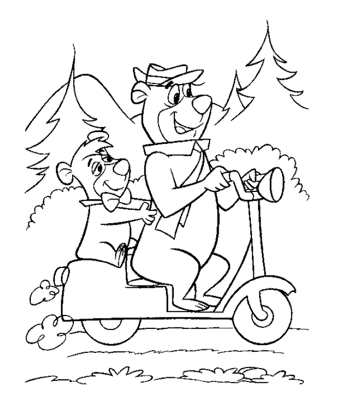 yogi-bear-coloring-pages-yogi-and-booboo-riding-on-a-motor-scooter