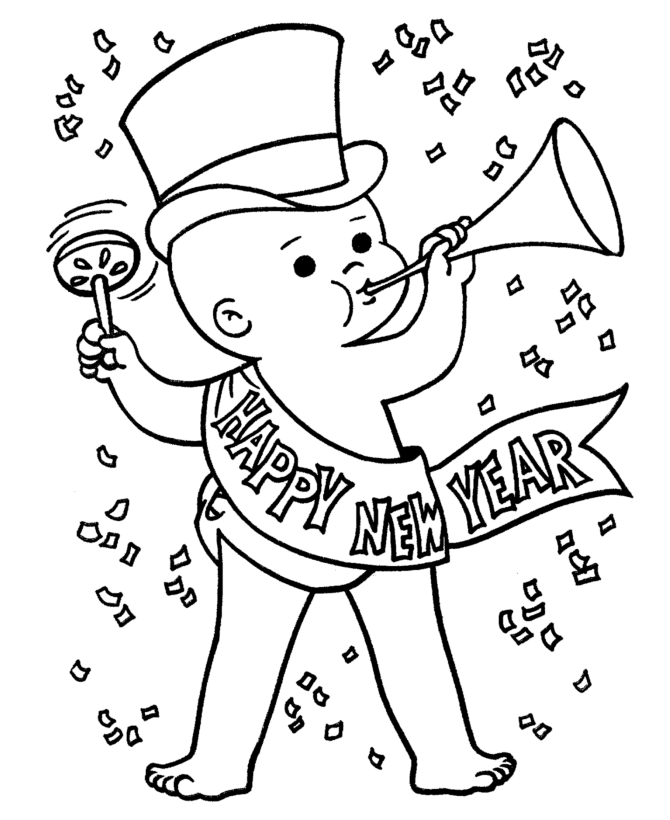 New Year's Day Coloring pages - New Year's Baby Coloring : BlueBonkers