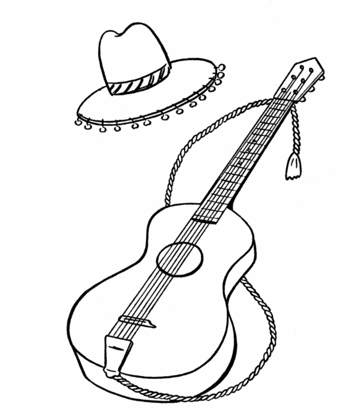 Spanish Guitar and Hat with tassels