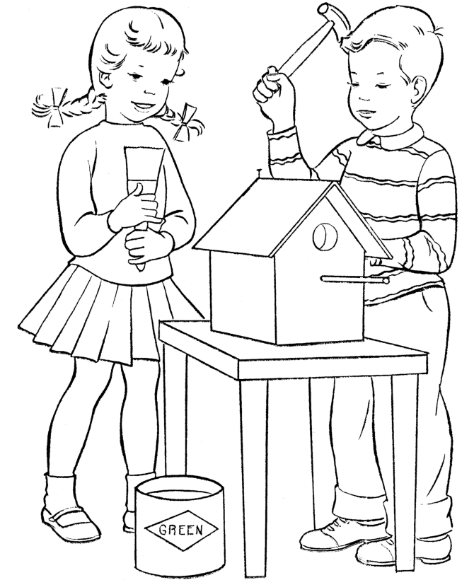 Spring Birdhouse coloring page