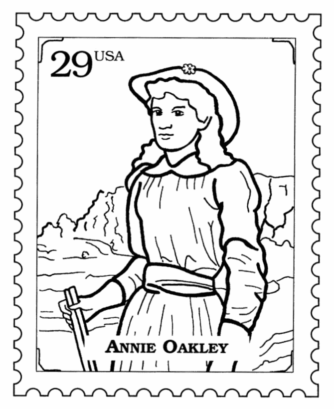 BlueBonkers: Postage Stamp Coloring Pages - Featured People - Annie Oakley