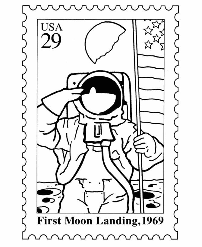 Moon Landing Postage Stamp Coloring Pages 