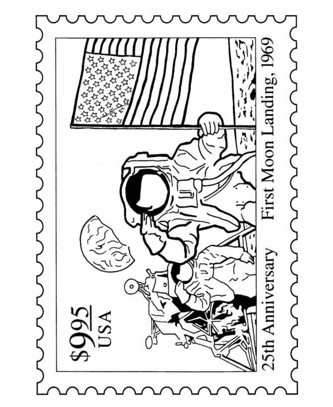 Apollo 11 Moon Landing Postage Stamp Coloring Pages 