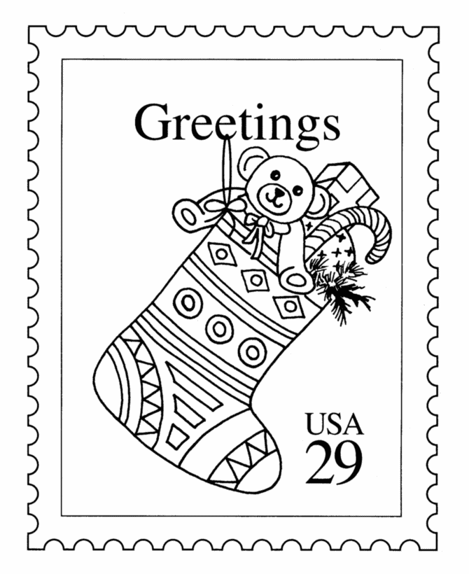 Holiday Christmas Stocking Stamp Coloring Pages 