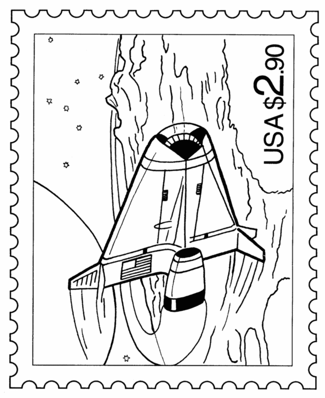 Space flight Postage Stamp Coloring Pages 