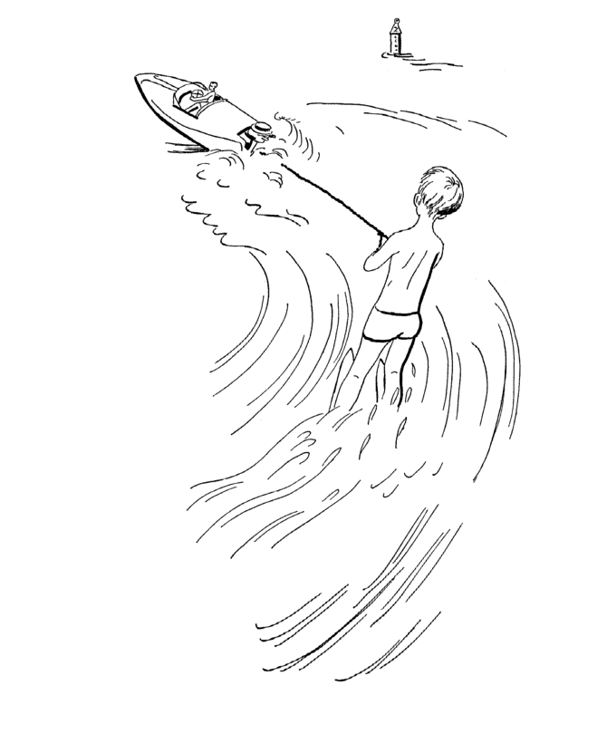 Summer Scene coloring page- boy water skiing 