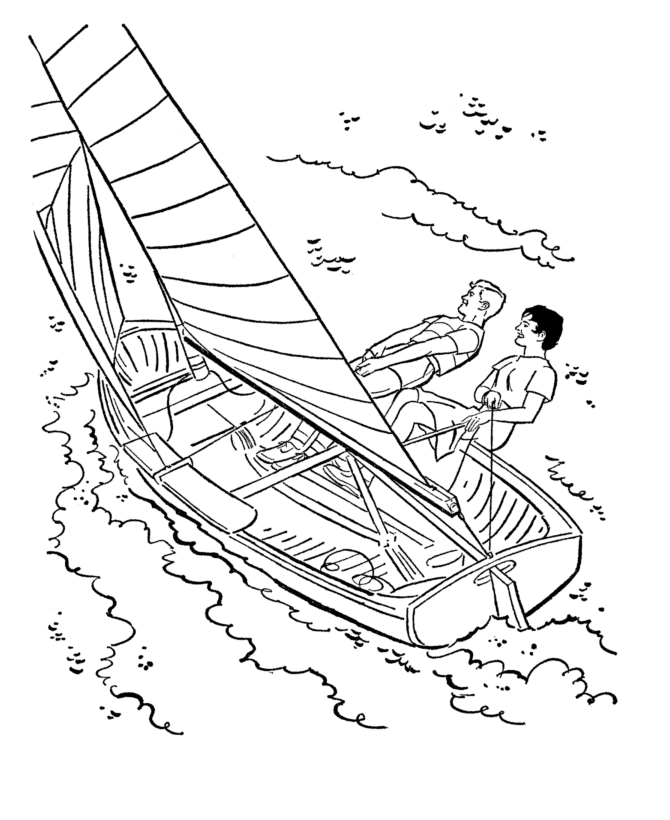 Summer Fun - Small boat Sailing coloring page