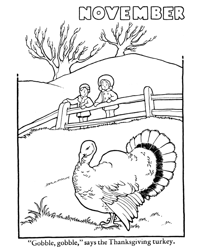 Wild gobbler turkey in a field - Thanksgiving Day Coloring page