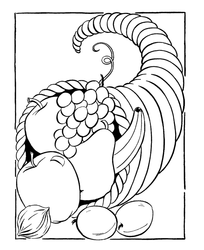 Cornucopia 4 (Horn of Plenty) big fruits - Thanksgiving Day Coloring page