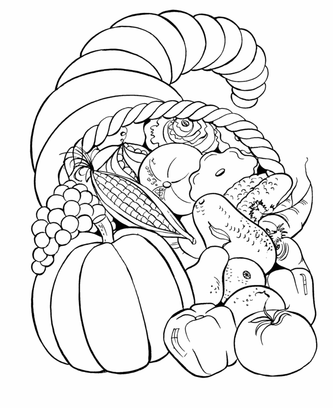 Cornucopia 5 (Horn of Plenty) classic vegetables - Thanksgiving Day Coloring page