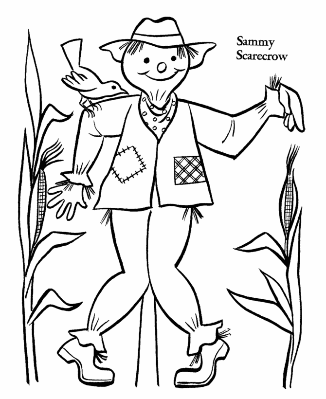 Stuffed Straw Scarecrow - Thanksgiving Day Coloring page