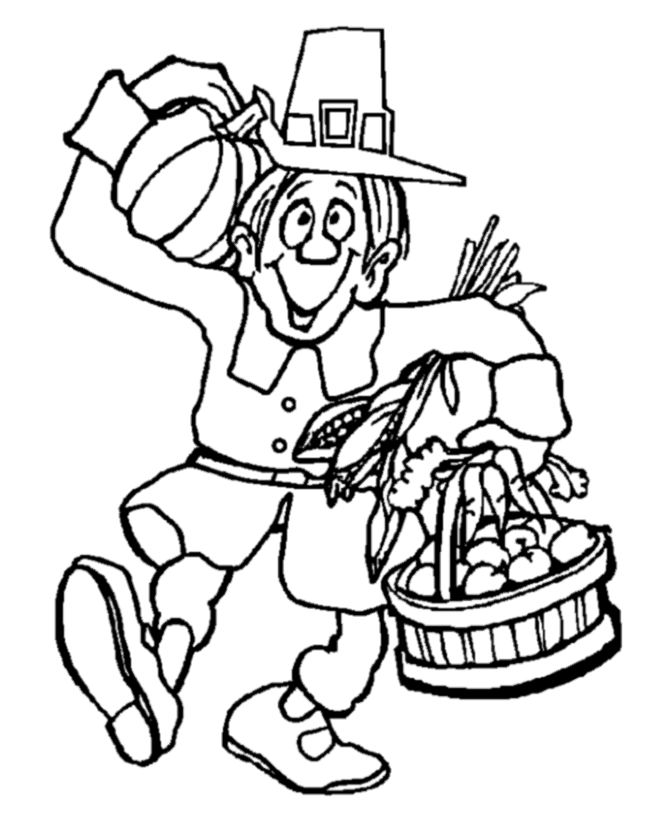 Pilgrim man with food - Thanksgiving Day Coloring page