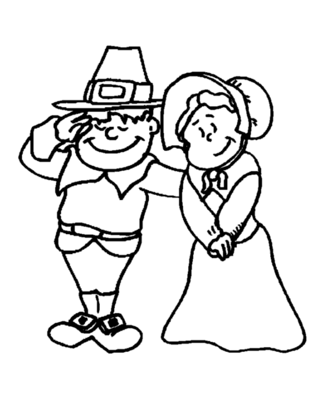 Pilgrim man and Woman Coloring page