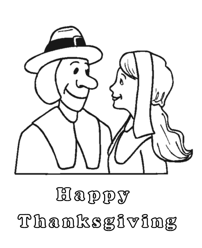 Pilgrim Man and Woman - Thanksgiving Day Coloring page 