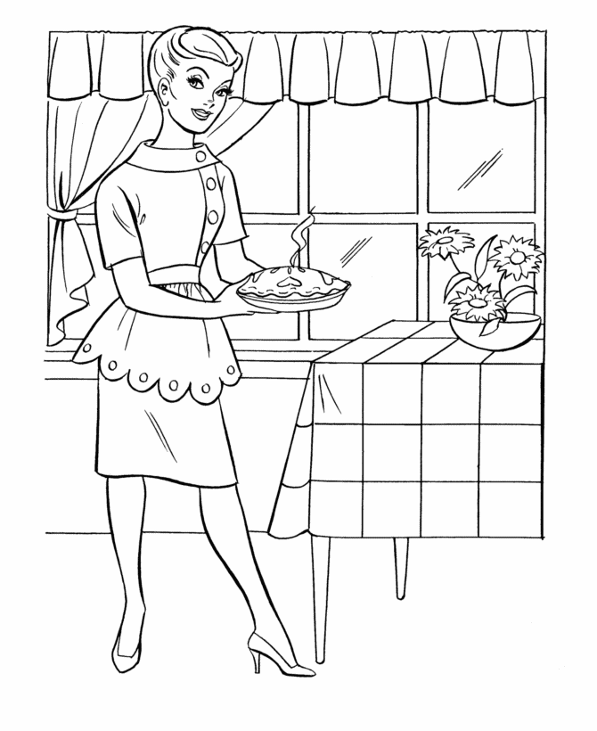  Mom baked an apple pie - Thanksgiving Dinner Coloring page