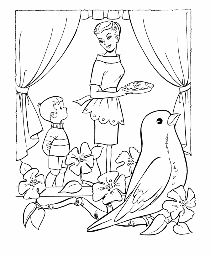  Boy asking for some pie - Thanksgiving Dinner Coloring page