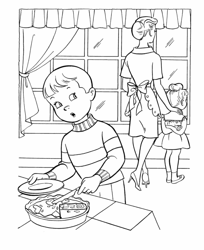  Boy sneaking some pie - Thanksgiving Dinner Coloring page
