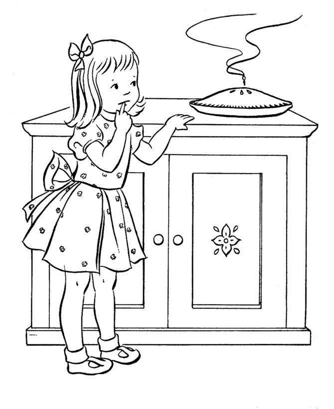  Girl sneaking a pie - Thanksgiving Dinner Coloring page