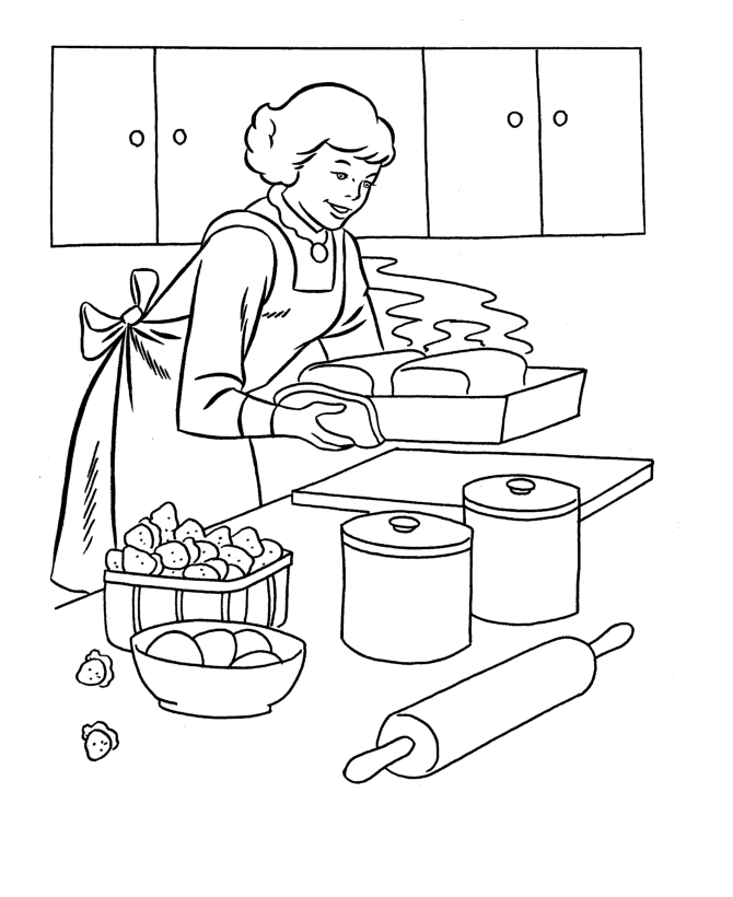  Mom baking bread - Thanksgiving Dinner Coloring page