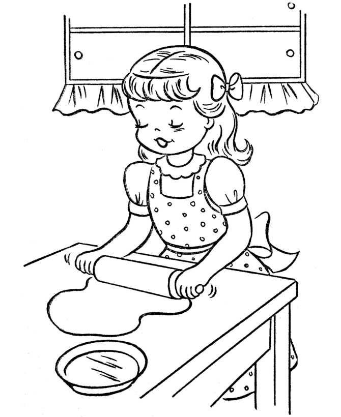  Girl making cookies - Thanksgiving Dinner Coloring page