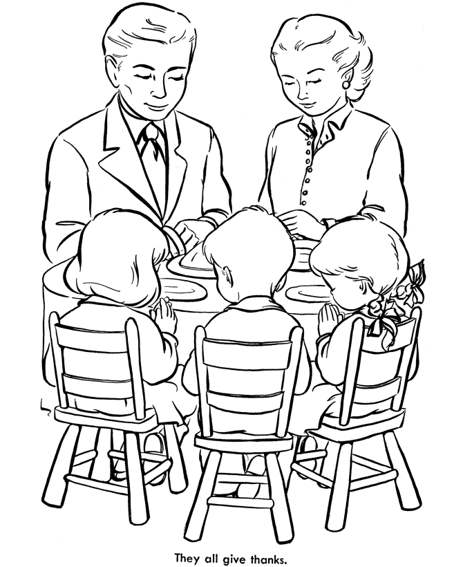  Family praying over Thanksgiving Dinner - Thanksgiving Dinner Coloring page