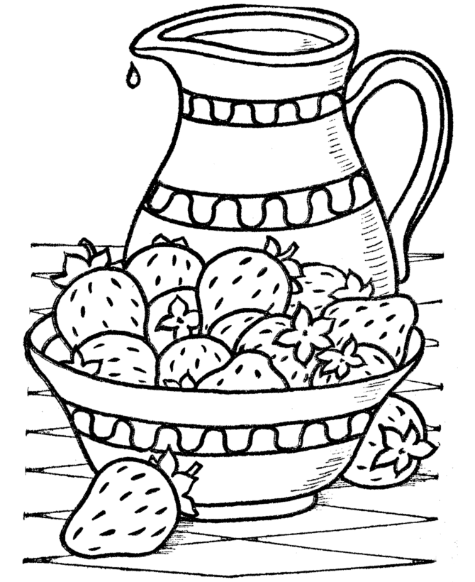  A bowel of strawberries and cream - Thanksgiving Dinner Coloring page