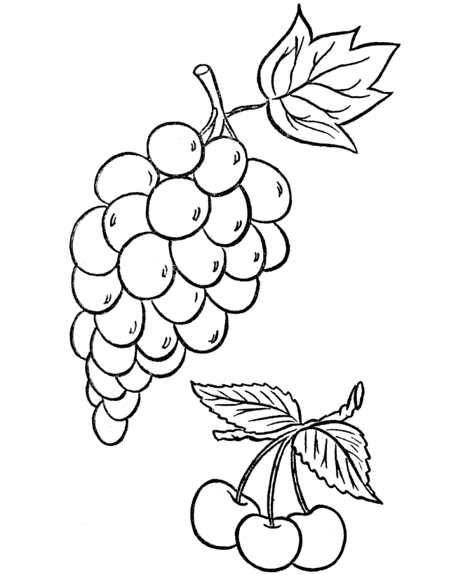  Grapes on the vine and cherries - Thanksgiving Dinner Coloring page
