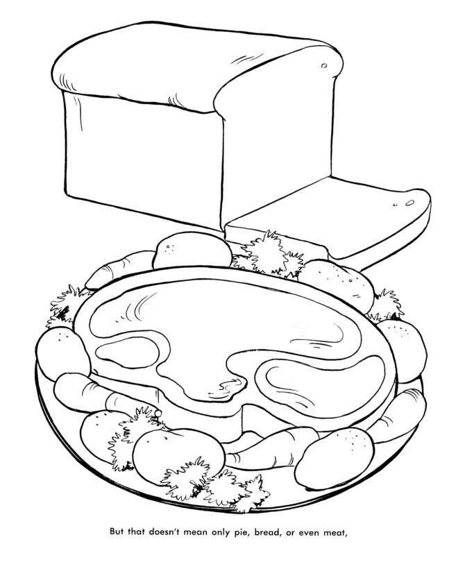  Thanksgiving Meat, Potatos, Bread - Thanksgiving Dinner Coloring page