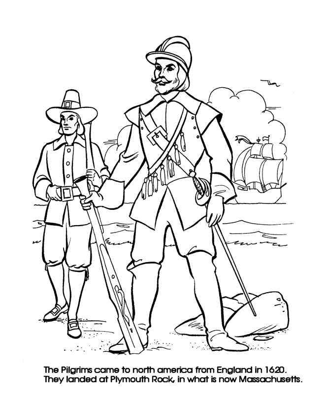 Pilgrim Thanksgiving Coloring page - Pilgrim Leaders Landing