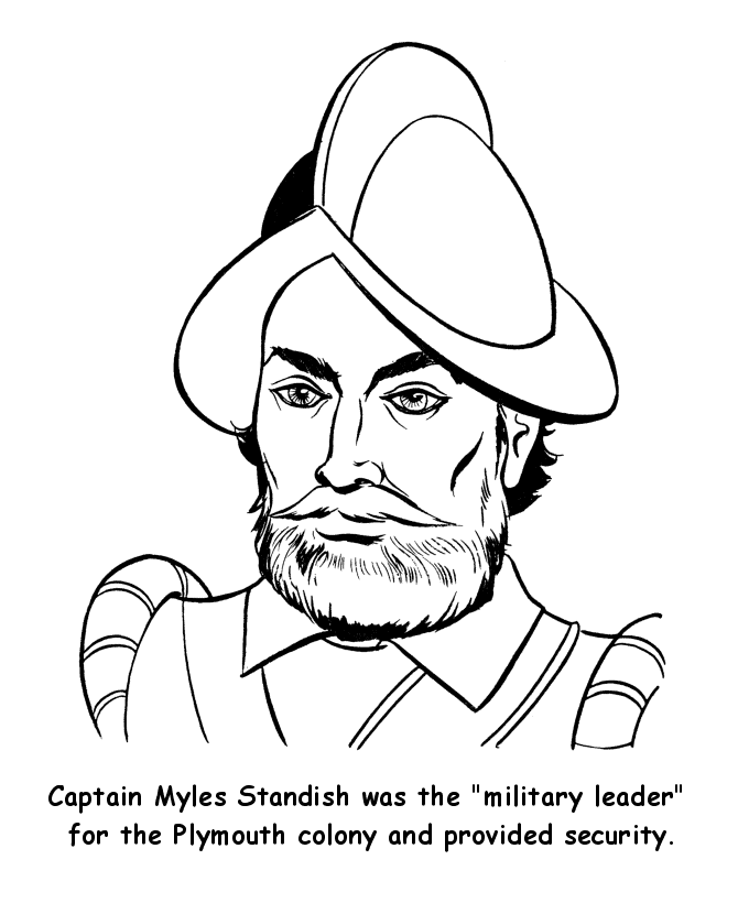 Pilgrim Thanksgiving Coloring page - Captain Myles Standish