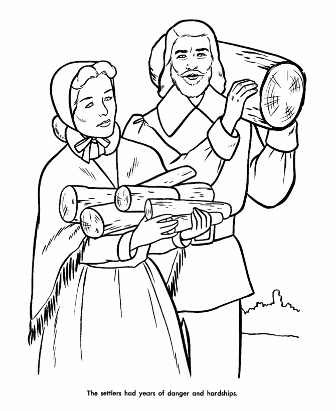 Pilgrim Thanksgiving Coloring page - Pilgrims worked hard