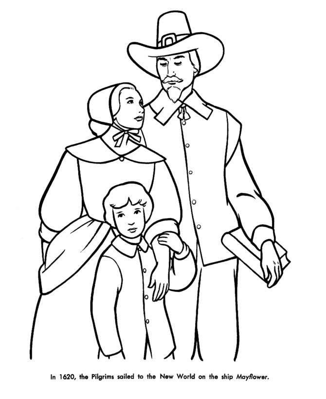 Pilgrim Thanksgiving Coloring page - Pilgrim family