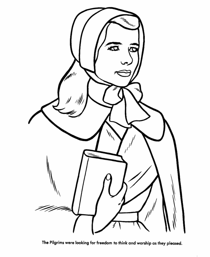 Pilgrim Thanksgiving Coloring page - Pilgrim woman with a bible