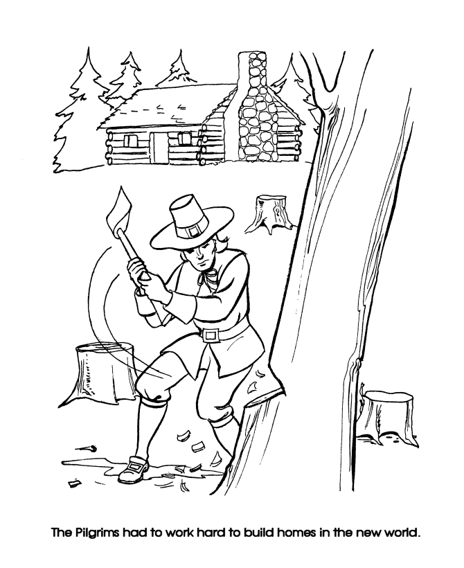 Pilgrim Thanksgiving Coloring page - Pilgrims clearing the land 