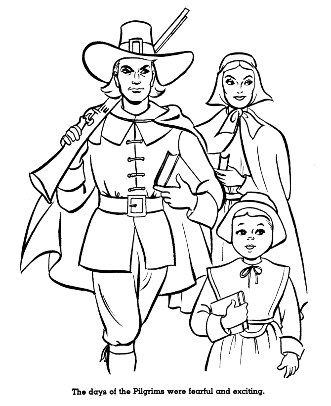 Pilgrim Thanksgiving Coloring page - A Pilgrims Family 