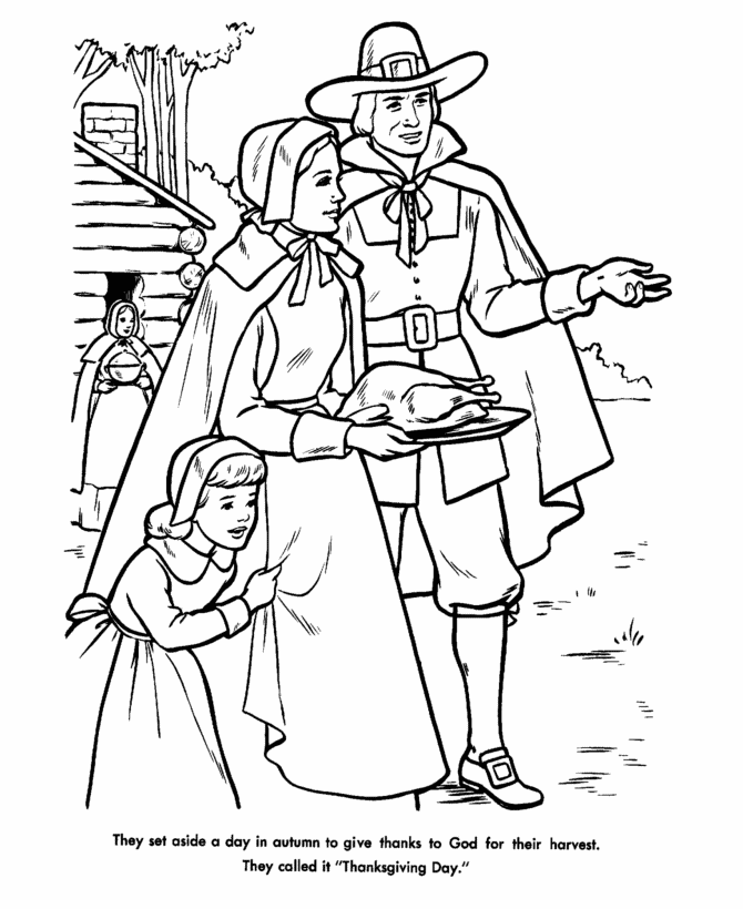 Pilgrim Thanksgiving Coloring page - Pilgrims prepare the Thanksgiving feast