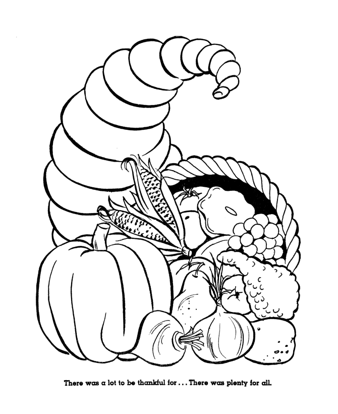 Pilgrim Thanksgiving Cornucopia, Horn of Plent Coloring page