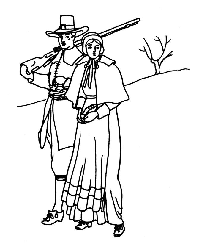 Priscilla and John Alden Thanksgiving Coloring page