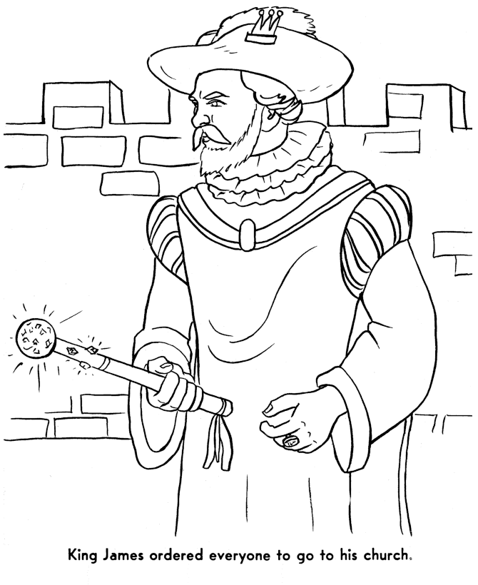  King James restricts religious freedom - Pilgrims Story of First Thanksgiving Coloring page