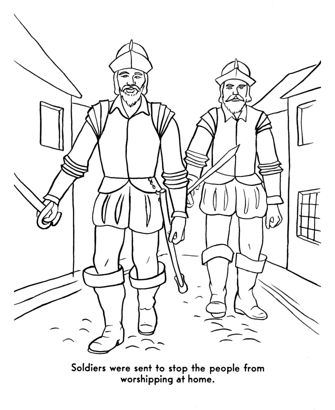  Soldiers come to arrest the Separatists - Pilgrims Story of First Thanksgiving Coloring page