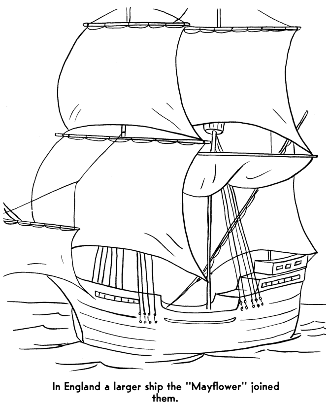  The Pilgrims board the Mayflower - Pilgrims Story of First Thanksgiving Coloring page