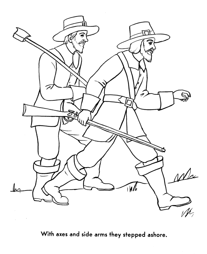  Scouting parties went ashore - Pilgrims Story of First Thanksgiving Coloring page