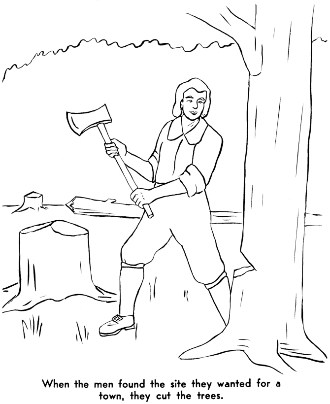  Pilgrims cleared land for the colony - Pilgrims Story of First Thanksgiving Coloring page