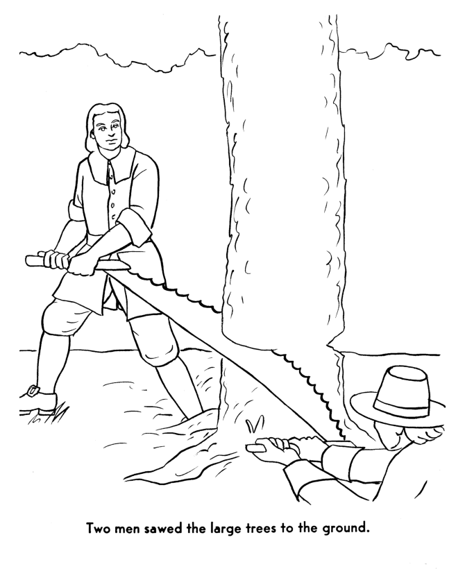  Pilgrims used tools to clear the land - Pilgrims Story of First Thanksgiving Coloring page