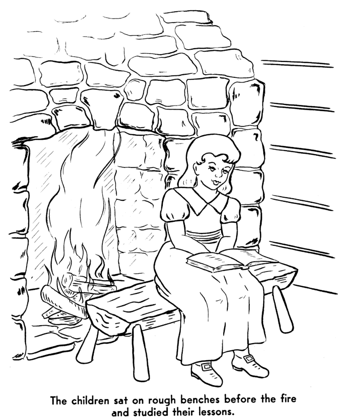  Pilgrims home schooled their children - Pilgrims Story of First Thanksgiving Coloring page